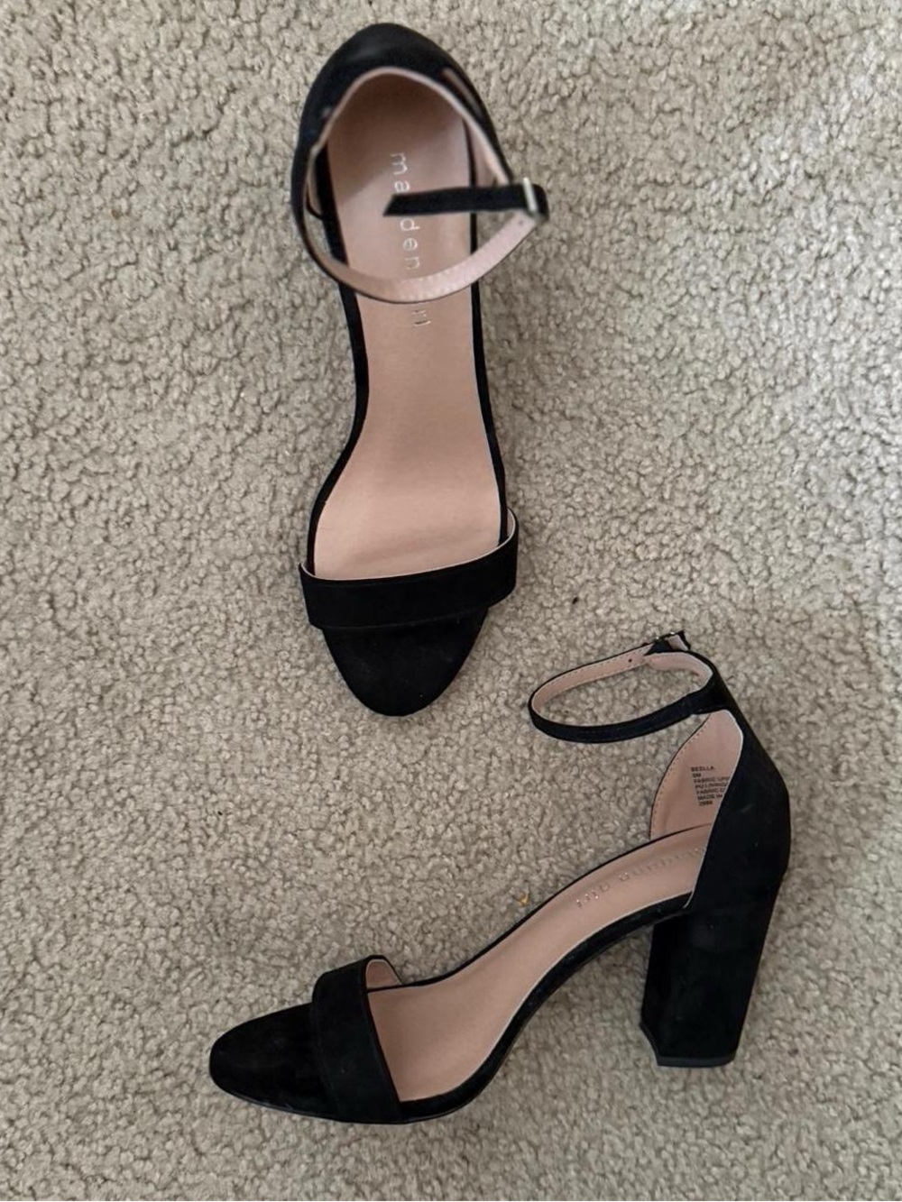black faux suede block heels